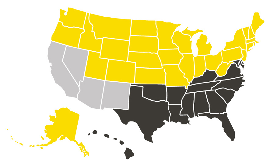 Regional energy efficiencies standards map as categorized by the DOE - Department of Energy